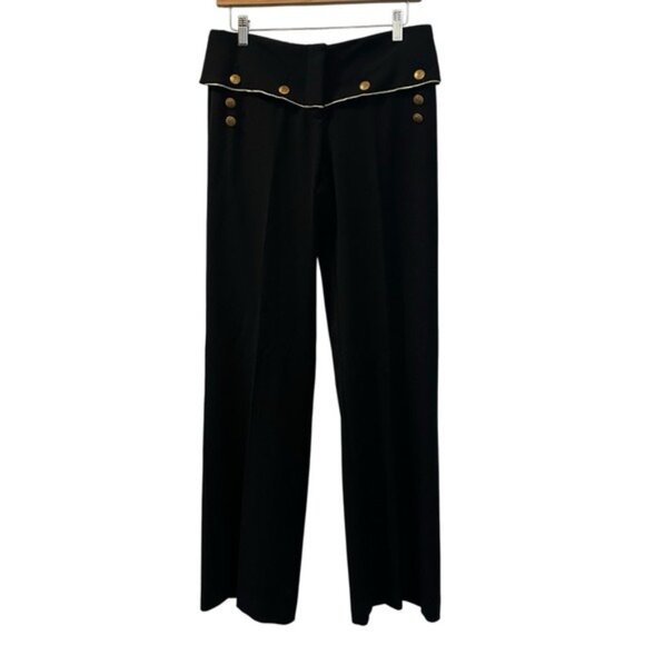 Vintage Y2K Cache Black Wide Leg Sailor Pants Gold Button Flare Size 6 - Picture 11 of 11